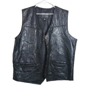Navarre Leather Vest Mens 3XL Black Patchwork Stitch Biker Cowboy Moto 80s Rock